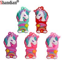 SHANDIAN cartoon USB flash drive Unicorn pendrive 4GB 8GB 16GB 32GB U disk Cute thumb memory stick 64GB Rainbow horse pen drive