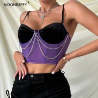 【LZ】♝♙  Camisola de malha com corrente de veludo feminino espartilho feminino tops apertados com estilingue streetwear vintage Y2K top sexy moda festa verão