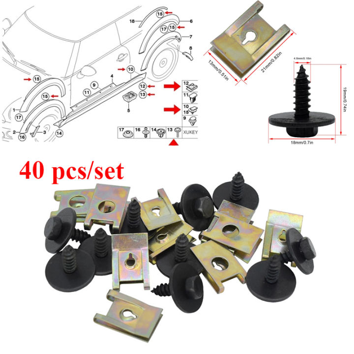 40pcs-screw-washer-u-nut-hex-car-decoration-fixing-screws-speed-fastener-gasket-undertray-sheet-metal-clips