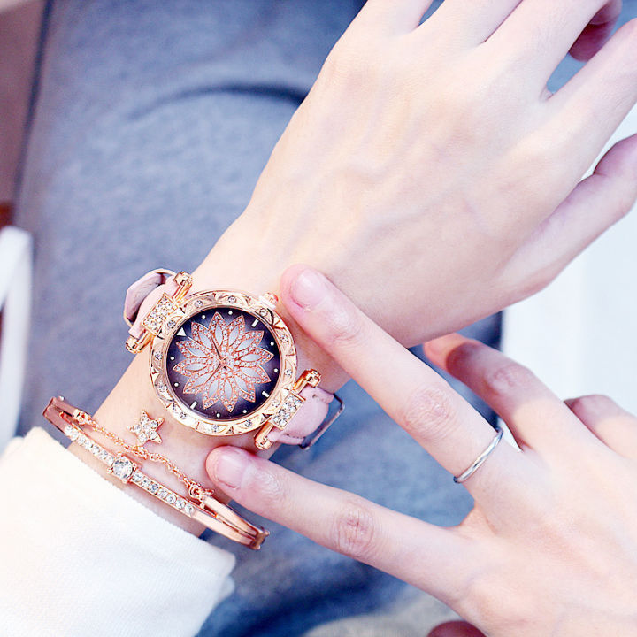 สุภาพสตรีนาฬิกา-สร้อยข้อมือสองชิ้นชุดผู้หญิงขายร้อนนาฬิกาของขวัญสุภาพสตรีนาฬิกา-ins-สไตล์แฟชั่นนาฬิกาควอทซ์