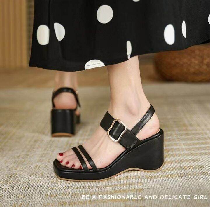 915 Trendy Leather Buckle Strap Platform Wedge Sandals Lazada PH