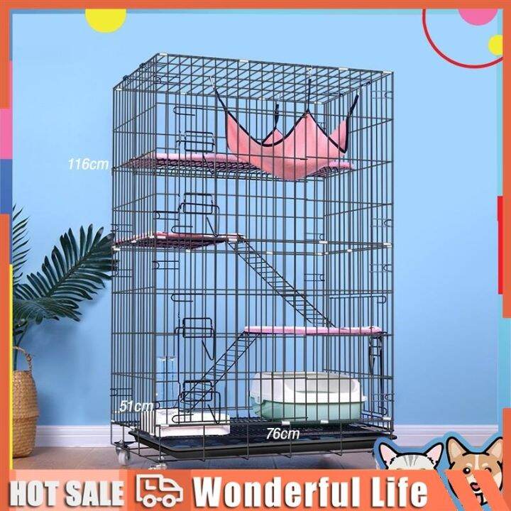 4 Layer Cat Cage Pet Cage with Wheels Foldable SturdyEasy to Install