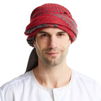 【cw】Arabic Saudi Dubai Muslim Man Hat Islamic Printed Plaid Prayer Turban Wool Cotton Muslim Scarf Traditional 140*140CM Caps