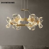 โคมไฟระย้า LED DOOMYHOME โคมไฟแขวนแผ่นกรองแสงอะคริลิคดอกบัวไฟในร่มสำหรับห้องนั่งเล่นโคมไฟติดตั้งในห้องนอนห้องรับประทานอาหาร