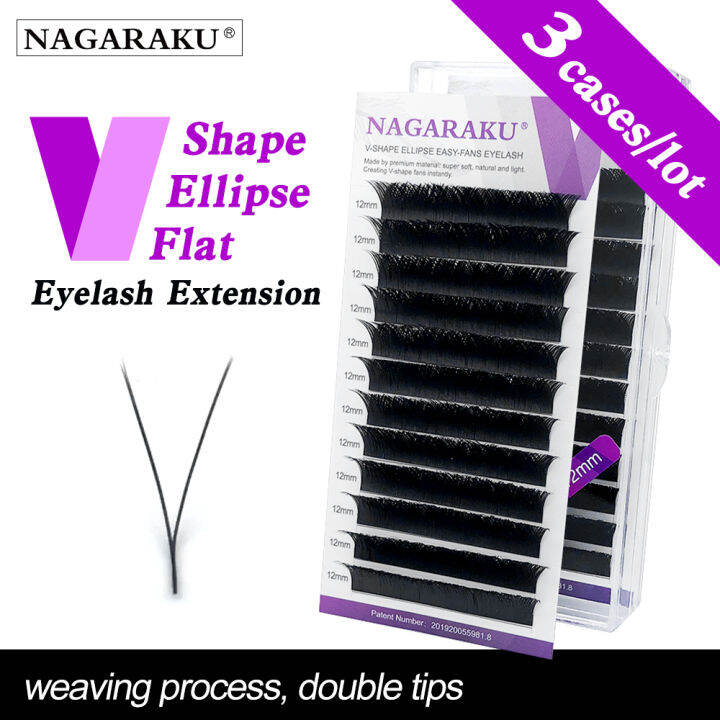 nagaraku-3-cases-lot-v-shape-ellipse-flat-split-tips-eyelash-extension-weaving-progress-double-tips-easy-fans-eyelash-super-soft