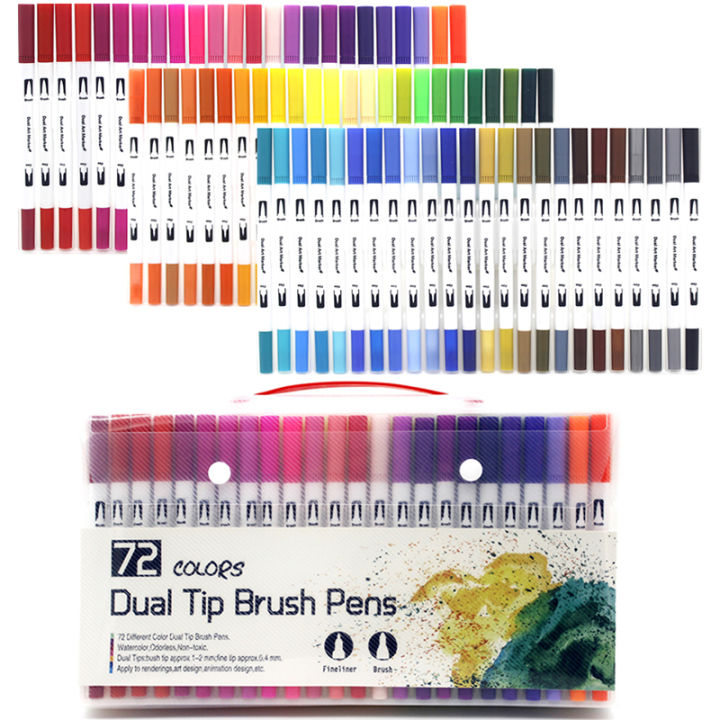 dual-แปรง-art-marker-ปากกา-12-48-120-132-สีสีน้ำ-fineliner-วาดภาพวาดเครื่องเขียนระบายสี-manga-art-supplies-yrrey