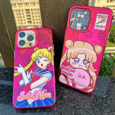 ที่คลุมเคสโทรศัพท์ iPhone สะท้อนแสงพื้นผิวลายอนิเมเซเลอร์มูน Pinky Sailor Moon สีชมพูน่ารักสุดสง่างามแหวนหมั้นเงาแบบด้านๆ