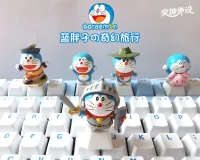 （Miss qis keycap）แอนิเมชั่นการ์ตูนสีชมพูน่ารักส่วนบุคคลที่กำหนดเองหุ่นยนต์ Cat Blue Fat Stereo Mechanical Keyboard Key Cap