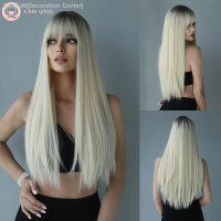 7JHH WIGS Platinum Blond Hair Wig for Woman Daily Party Long Straight Wavy Wig with Bangs Heat Resistant Fiber Synthetic Wigs [ Hot sell ] Decoration Center