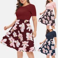 ❁☂❣ ?PLUS SIZE? Womens Flower Print Midi A Line Dress Mini Dress