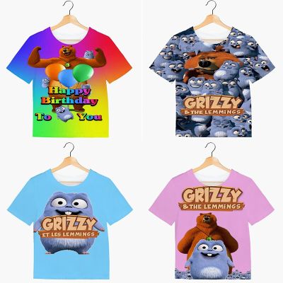 Summer Kids Tops Cartoon T Shirt for Child Camisetas Boys Girls Sunlight Grizzly Bear Animal Tshirt Lemmings T-shirt Clothing