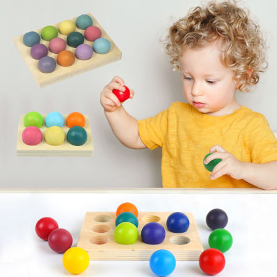 ของเล่นไม้ Montessori สำหรับเด็ก Early Education ของเล่นก่อนวัยเรียน Rainbow Ball Matching Sensory เกมสี Cognitive Sorting Board