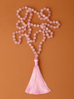 ZZOOI Oaiite 8MM Natural Stone Rose Quartz Knotted Bead Mala Necklace with Buddha Charms Japamala 108 Bead Gemstone Necklace for Women