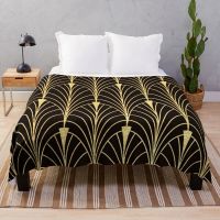 Ready Stock Sophisticated Glitzy (Faux) Gold Art Deco Pattern Throw Blanket Blanket For Sofa Soft Plaid