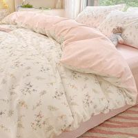 ♤﹉✺ Ins Pink Flowers Bedding Set Flat Bed Sheet Duvet Cover Twin Full Queen Nordic Bed Linen Boys Girls Floral Cartoon Bedding Sets