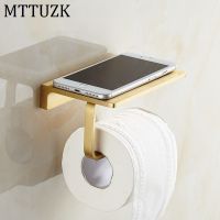 ☫ﺴ✱ MTTUZK Brushed Gold Paper Holder with Shelf Wall Mounted Mobile Phone Paper Towel Holder Decorative Bathroom Roll Paper Holder