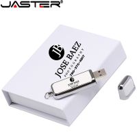 ยูเอสบีแฟลชไดรฟ์หนัง USB สีขาวของ JASTER 2.0 4GB 8GB 16GB 32GB 64GB อุปกรณ์เก็บข้อมูลเมมโมรี่128GB พร้อมบรรจุภัณฑ์กล่องดำกำหนดโลโก้ได้