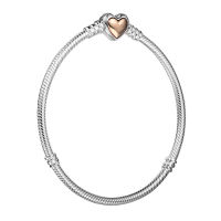 14K Real Gold Heart Clasp Charm Snake Chain Bracelet Silver 925 Gift for Women Pulsera Bracciale Armband 123K B109