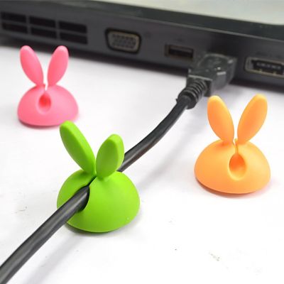 Cable Manager Desk Phone Charger Cable Earphones Wire Winder Holder Cute Bunny Ears Cable Clips Silicone Self Adhesive