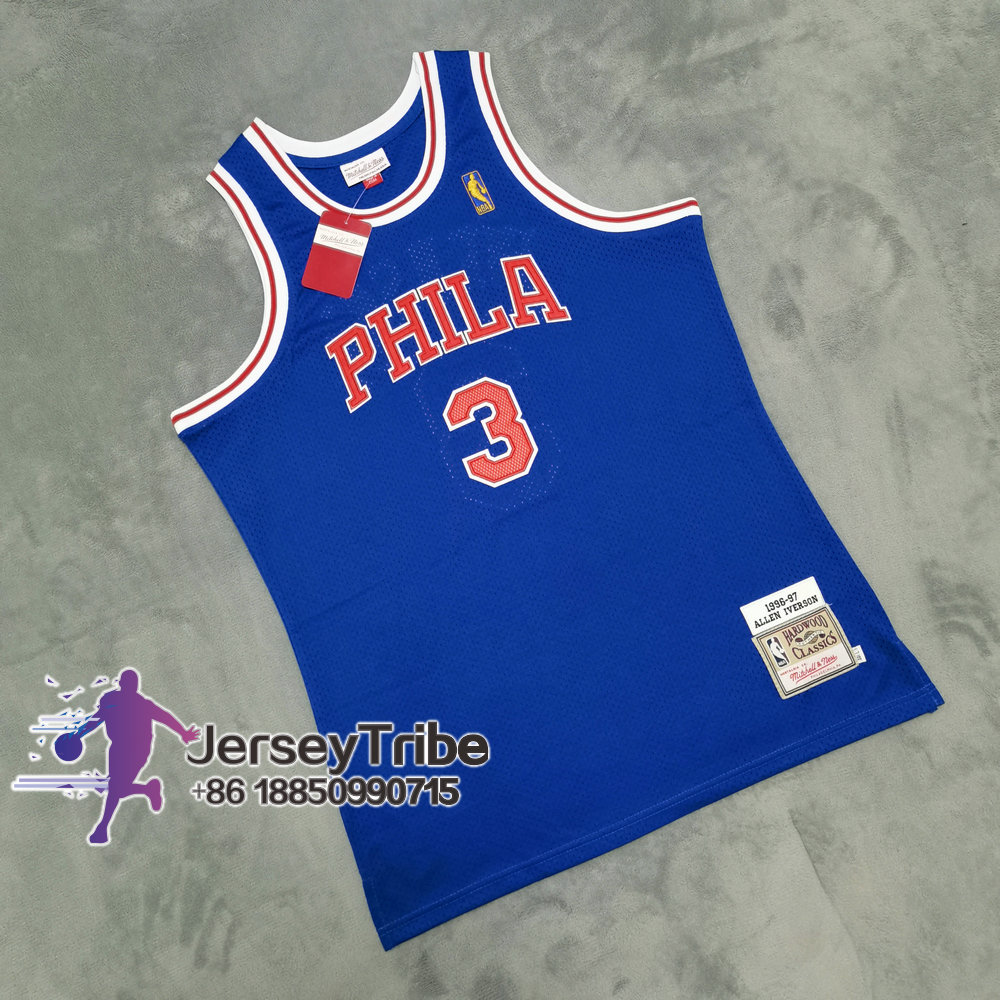 Retro 03 04 Alan Iverson #3 Philadelphia 76ers Basketball Jerseys Stitched Blue 