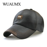 Wuaumx หมวกเบสบอลหนัง PU สำหรับหมวกคุณพ่อใส่ช่วงซัมเมอร์สีดำติดด้านหลังหมวกฮิปฮอปหมวกแก๊ปปรับได้ Gorras