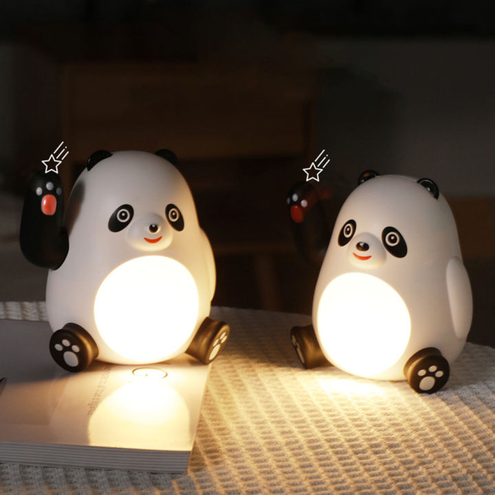 โคมไฟกลางคืน-led-การ์ตูนในห้องนอนเด็กแบบชาร์จไฟได้ไฟ-usb-สำหรับกลางคืนแพนด้าโบกได้ใช้เป็นของขวัญคริสต์มาส