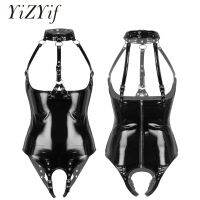 Clarissali Bodysuit Crotch Costume One-piece Wetlook Patent Halter Neck Breast Crotchless