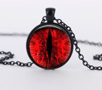 Red Cat Eye Necklace Charms Dragon Eyes Photo Glass Cabochon Pendnat Handmade Black Chain Necklaces Women Men Jewelry