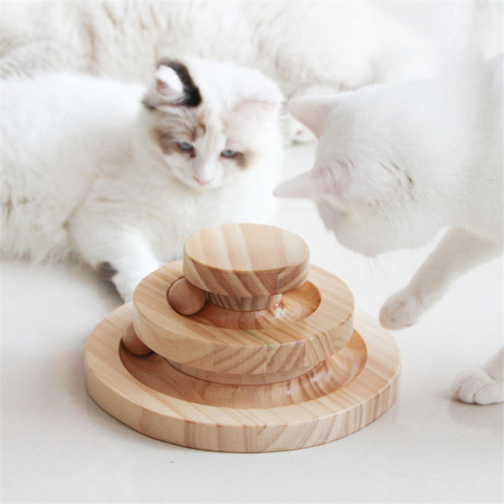 สาม-ไม้เป็นชั้นๆ-turntable-ของเล่นสำหรับสัตว์เลี้ยงสำหรับแมวหมุนแพลตฟอร์มลูก