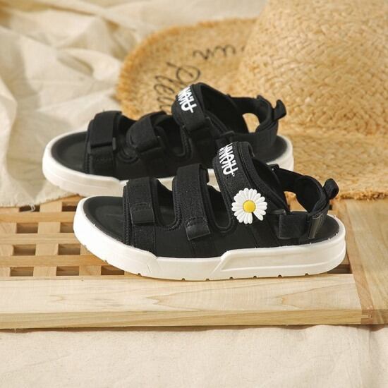 2 màu sandal nữ thời trang ulzzang quai vải chữ ký hoa cúc 2 màu đen kem - ảnh sản phẩm 3