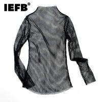 IEFB Personalized See-through Mesh Design Korean Style Solid Color Men 39;s Fashionable Long-sleeved T-shirt 2023 New Tops 9Y8533