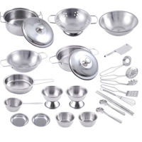 16pcs Set Stainless Steel Play Cooking Toy Kids Kitchenware Roleplay Toddler Playhouse Game for Children DEC889
