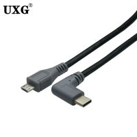 90 Degree USB 3.1 Type C Male To Micro USB 5 Pin B Male Plug Converter OTG Adapter Lead Data Cable for Mobile Macbook 25cm / 1m