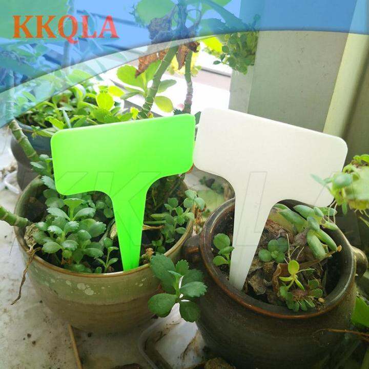 qkkqla-50pcs-10cm-plastic-pvc-plant-t-tags-labels-flower-pots-waterproof-markers-herbs-garden-tools-supplies