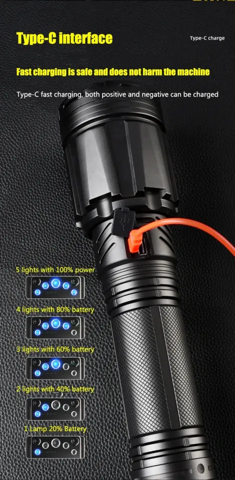 Powerful 20000W GT60 LED Flashlight Long Range 5000m Charging