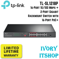 TP Link TL-SL1218P 16-Port 10/100 Mbps + 2-Port Gigabit Rackmount Switch with 16-Port PoE+