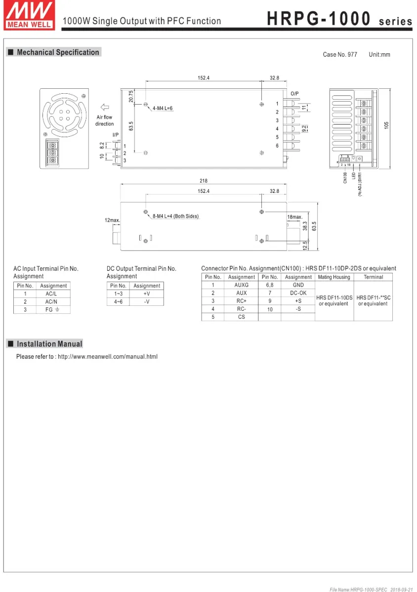 HRPG-1000-48, AC DC Power Supply Output 48V@21A 1008W OA、電源タップ 