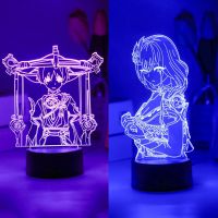 Genshin Impact Anime Figure Acrylic Board Night Light Base Scaramouche 3D Led Lamp Demon Slayer For Kids Bedroom Desk Decor Gift