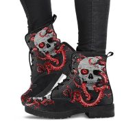 Womens Autumn Winter Short boots British Style Tooling Boots Skull Print Flower High-top Ladies Ankle Boots Female Women Shoes