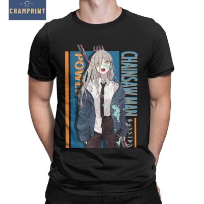 เสื้อยืดแขนสั้น คอกลม ผ้าฝ้ายแท้ พิมพ์ลายอนิเมะ Power Chainsaw Man สไตล์คลาสสิก สําหรับผู้ชาย