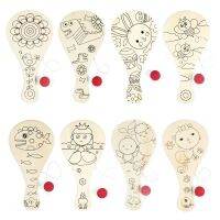 9pcsset Hand-painted Wooden Racket Ball DIY Craft Cartoon Painting Graffiti Toy R9JD