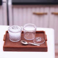 TANG 2pcs 1:12 dollhouse มินิขวดน้ำตาลเครื่องเทศเครื่องเทศ Jar W/COVER KITCHEN Decor