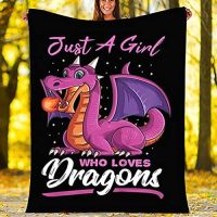 Just A Girl Who Loves Dragons Blanket Gifts for Dragon Lovers Customized Fleece Blanket for Birthday Christmas Thanksgiving