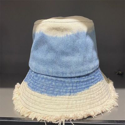 ผ้าคอตตอนถังผ้ายีนส์ปีกกว้างสำหรับผู้หญิงหมวกและหมวก Topi Bucket ฤดูใบไม้ร่วงผ้าฮิปฮอปกว้างเย็บปะต่อสีพื้น