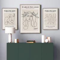 Pablo Picasso Exhibition ภาพวาดผ้าใบ-Black Cat Line Vintage โปสเตอร์และภาพพิมพ์-Modern Gallery Wall Art รูปภาพสำหรับตกแต่งบ้าน