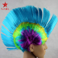 SZWL วิกผมสีรุ้ง Mohawk,เครื่องแต่งกายแฟนซีไก่สำหรับตกแต่งงานเลี้ยงฮาโลวีนพังก์ร็อค