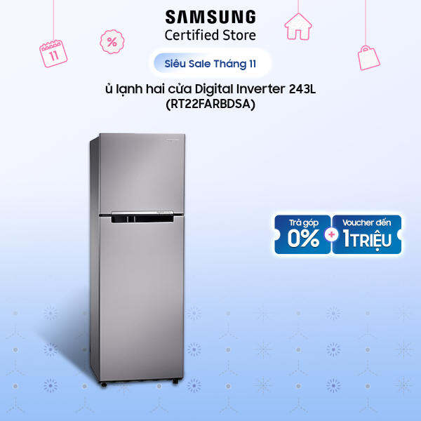 Tủ lạnh Samsung hai cửa Digital Inverter 243 lít (RT22FARBDSA)
