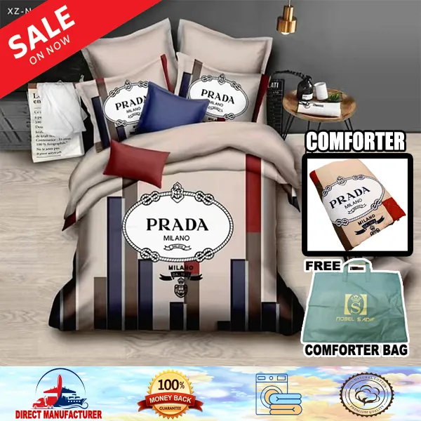 Kursten Shop 5in1 Premium Quality 100% US Cotton Set PRADA Design Bedsheet  Set 2pcs Pillow Case 1pc Fitted Sheet 1pc Garterized Bedsheet With Free  Comforter Bag | Lazada PH