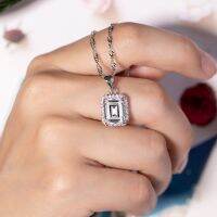 【support】 Gift Pop ยี่ห้อ925เครื่องประดับเงินสเตอร์ลิงสีขาวไพลินหิน4ct มรกตตัดสร้าง Moissanite จี้สแควร์สร้อยคอสำหรับผู้หญิง