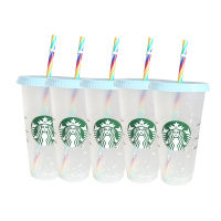 MEDORY Starbuck Colour-Changing Cup Reusable Cold Cups Sbux Plastic Tumbler Mug Starbuckscup with Lid Straw 24 oz Summer Cool Fashion Collection